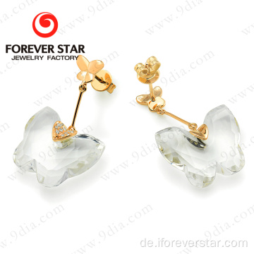 Schmetterlingsform Goldene Ohrringdesigns Weiß Kristallohrring